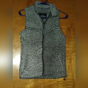 Women's Boxer Craft Sleeveless Sherpa Fleece Vest Black & Gray Full Zip X-Small